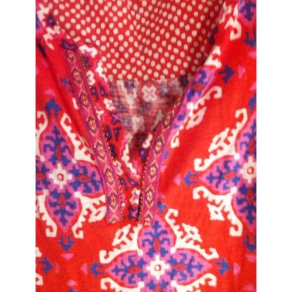 Akemi + Kin Top Sz M Red Multi Sharkbite Hem Anthropologie Sleeveless Bright - Picture 2 of 4